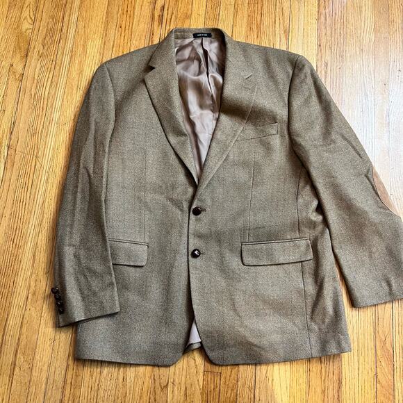 Lauren Ralph Lauren Blazer Mens 44R Wool Herringbone Elbow Patch Brown Suit Coat - Picture 1 of 12